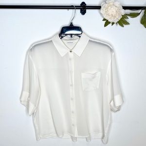 Club Monaco Silk Crop Button Down Blouse